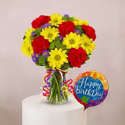 Festive Floral Garden with Birthday Balloon Regular